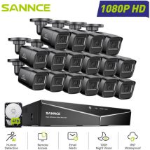 Sannce - 1080P Kit Cámaras de Vigilancia Cable,16CH dvr con 16 Cámaras 2MP Visión Nocturna Sistema Cámara de Seguridad Acceso Remoto,4TB