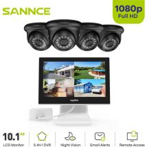 Sannce - 1080P Kit de Surveillance dvr 4 canaux avec 4caméras de sécurité dôme extérieures 2MP, moniteur lcd coloré 10,1 pouces