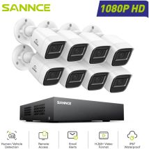 1080P Kit de Videovigilancia Exterior,8 Cámaras Bullet Detección Movimiento Visión Nocturna Sistema Cámara de Seguridad - Sannce