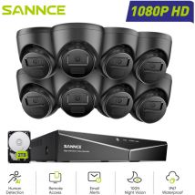 Sannce - 1080P Wired Surveillance Camera Kit 16CH 8 Turret Cameras 2MP, Wired Security Camera System Night Vision Remote Access, 2TB hdd