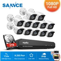 Sannce - 16CH 1080p Sistema de cámara de seguridad 5-en-1 cctv dvr Cámaras de vigilancia con cable con visión nocturna de 100 pies para