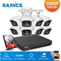 Sannce - 8CH 1080p système de caméra de sécurité 5 en 1 cctv dvr enregistreur Surveillance vidéo filaire étanche 8 caméras – 1 tb disque dur
