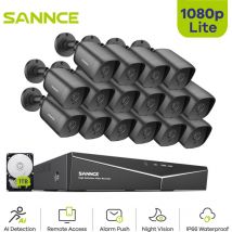 Sannce - 16CH Security Camera System 1080P dvr Smart ir Night Vision Waterproof cctv Surveillance System Remote Access - 1TB hdd