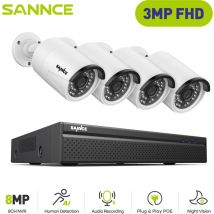 Sannce - 3MP kit de videosurveillance 4 × caméras smart ir vision nocturne micro intégré sécurité système
