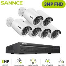 Sannce - 3MP kit de videosurveillance 6 × caméras smart ir vision nocturne micro intégré sécurité système