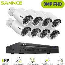 Sannce - 3MP kit de videosurveillance 8 × caméras smart ir vision nocturne micro intégré sécurité système