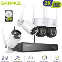 SANNCE 3MP Wireless Surveillance System Camera NVR IR Night Vision Two Way Voice Motion Detection Wifi CCTV Security Camera Kit- 1TB HDD
