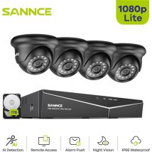 Sannce - 4 Canaux Système de Caméra de Sécurité 1080P 4 Caméras Bullet,Vision Nocturne,Kit de Videosurveillance Extérieures 1TB