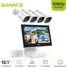 Sannce - 4CH Kits de Videovigilancia 10,1 ''lcd Monitor 1080P 4 Cámara Remoto Sistema de Cámara Seguridad