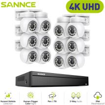 Sannce - 4K 16CH Sistema di telecamere di sicurezza pt PoE,12 telecamere ip PT,audio bidirezionale, videosorveglianza 24/7,0TB hdd