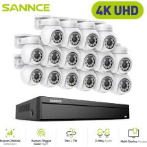 4k 16ch Sistema Di Telecamere Di Sicurezza Pt Poe,16 Telecamere Ip Pt,audio Bidirezionale, Videosorveglianza 24/7,0tb Hdd - Sannce