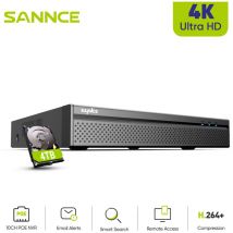 SANNCE 4K 8CH 5MP POE Vidéo Surveillance Sécurité Enregistreur H.268 + Alarme Poussée Accès Distance NVR Système - 4TB HDD