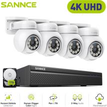 SANNCE 4K Kit Caméra de Surveillance NVR Couleur Vision Nocturne Audio Bidirectionnel Détection Mouvement Sécurité Vidéo Caméras Système - 1TB