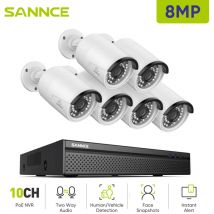 SANNCE 4K Kit de Vidéosurveillance Exterieure 6×IP Caméras Smart IR Vision Nocturne Audio Bidirectionnel Système de Caméra de Sécurité