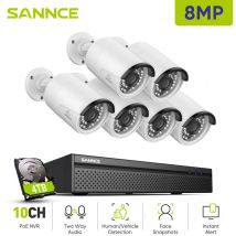 Sannce - 4K Outdoor Video Surveillance Kit 6 ip Cameras Smart Two-Way Audio ir Night Vision Security Camera System 4TB
