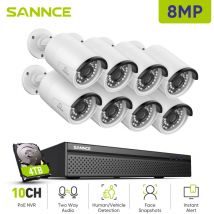 4K Outdoor Video Surveillance Kit 8 ip Cameras Smart Two-Way Audio ir Night Vision Security Camera System 4TB - Sannce