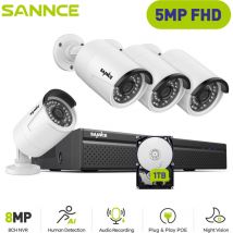 Sannce - 5MP H.264+ PoE kit Caméra de Surveillance 8CH poe nvr avec 4 Caméra de Vidéosurveillance Enregistreur 5MP Intérieur Extérieur Imperméable