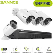 Sannce - 5MP H.264+ PoE kit Caméra de Surveillance 8CH poe nvr avec 4 Caméra de Vidéosurveillance Enregistreur 5MP Intérieur Extérieur Imperméable