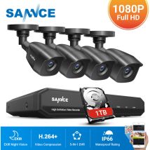 Système de caméra de sécurité cctv 1080N avec 5-en-1 1080N H.264 dvr et caméras de sécurité 4 1080P hd - Comprend un disque dur de 1 To - Sannce