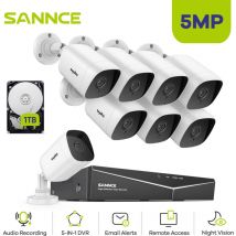 5MP Kit de Surveillance Vidéo cctv dvr Sécurité Système Vision Nocturne Intégré Micro Moniteur Distance Set - 1TB - Sannce