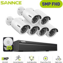 Sannce - 5MP kit de videosurveillance 6 × caméras smart ir vision nocturne IP66 sécurité système 2TB