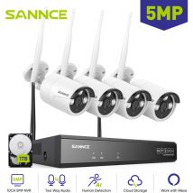 5MP Kit de Videovigilancia Exteriores poe nvr 4 Cámaras Visión Nocturna Audio Bidireccional WiFi Sistema de Cámaras de Seguridad 1TB - Sannce