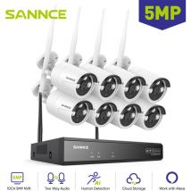 5MP Kit de Videovigilancia Exteriores poe nvr 8 Cámaras Visión Nocturna Audio Bidireccional WiFi Sistema de Cámaras de Seguridad - Sannce