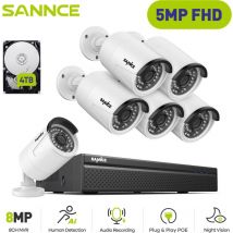 SANNCE 5MP PoE kit Caméra de Surveillance 8CH POE NVR avec 6 Caméra de Enregistreur 5MP Extérieure/Intérieure,Alerte par E-Mail et Facile Accès à