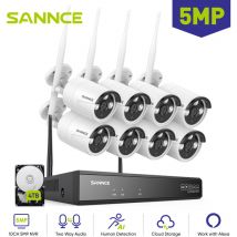 Sannce - 5MP WiFi Kit di videosorveglianza 8 Wireless Telecamera Visione Notturna Audio Sistema Telecamera Sicurezza,4TB