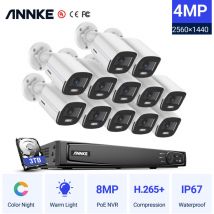 Annke - 4K Ultra hd 16CH PoE nvr System con 4MP Super hd True Full Color Night Vision H.265 + Network PoE Bullet ip Security Cameras con 12 cámaras