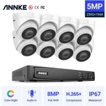 Annke - sannce Sistema de seguridad de video en red PoE 1080P fhd, vigilancia nvr 8CH 5MP con compresión de video H.264 + cámaras resistentes a la