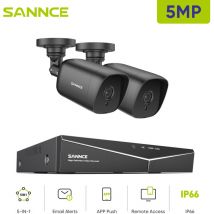 Sannce - 8CH Kit de vidéosurveillance 5MN dvr 2 × 5MP caméra ir Vision nocturne étanche IP66 système caméra sécurité d'accès distance