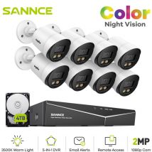 Sannce - 8CH Kits de Vidéosurveillance dvr 1080P hd 8 caméra Couleur Vision Nocturne Surveillance Distance Système Surveillance Sécurité Blanc - 4TB