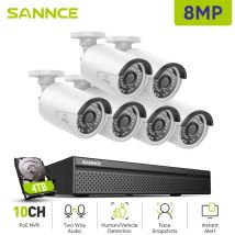 Sannce - 8MP Kit de Vidéosurveillance nvr 6×Caméras Smart ir Vision Nocturne Microphone Système de Sécurité Vidéo 4TB