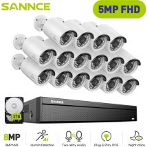 Sannce - Cablato PoE Kit di Videosorveglianza ,16CH nvr with 3MP×16 Telecamera di Sicurezza Sistema di Videosorveglianza Visione Notturna ir