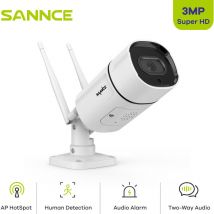 SANNCE Caméra de sécurité IP Bullet HD sans fil 3MP avec audio bidirectionnel, vision nocturne de 100 pieds, max. 256 Go de stockage local TF et