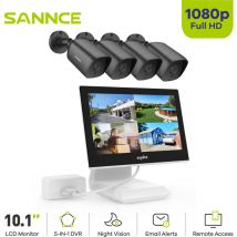 Kit de Surveillance dvr 1080P 4 canaux avec 4 caméras de sécurité Bullet extérieures 2MP, moniteur lcd coloré 10,1 pouces - Sannce