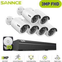 Sannce - kit de videosurveillance 3MP 6 × caméras smart ir vision nocturne micro intégré cctv sécurité système - 4TB hdd