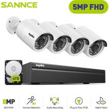 Sannce Kit De Videosurveillance 5mp 4 × Caméras Ir Vision Nocturne Micro Intégré Cctv Sécurité Système 4tb