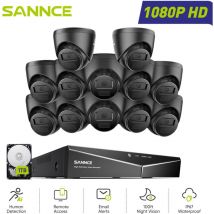 Kit de Vidéosurveillance Extérieur 1080P 16 canaux 12 caméras Turret 2MP,Accès à Distance Vision Nocturne Système de Caméra de Sécurité Filaire,1TB