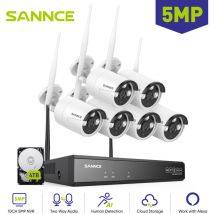 Sannce - Kit di Videosorveglianza Wireless Esterno 5MP 6×IP Telecamere Audio Bidirezionale Visione Notturna,Registrazione 24/7,WiFi Sistema di