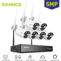 Sannce - Kit di Videosorveglianza Wireless Esterno 5MP 6×IP Telecamere Audio Bidirezionale Visione Notturna,Registrazione 24/7,WiFi Sistema di