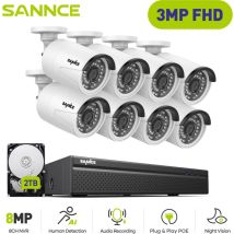 SANNCE Kit di videosorveglianza Esterna 3MP 8×Telecamere IP Visione Notturna IR Intelligente, Kit Telecamera di Sorveglianza Cablata Rilevamento
