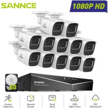 Kit de Vidéosurveillance filaire 1080P 16 canaux 12 caméras Bullet 2MP,Vision Nocturne Accès à Distance Système de Caméra de Sécurité,1TB hdd - Sannce