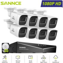 Kit de Vidéosurveillance filaire 1080P 16 canaux 8 caméras Bullet 2MP,Vision Nocturne Accès à Distance Système de Caméra de Sécurité,4TB hdd - Sannce