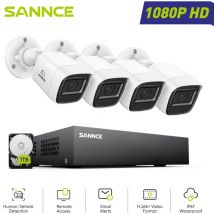 Sannce - Kit de Vidéosurveillance filaire 1080P 8 canaux 4 caméras Bullet 2MP,Vision Nocturne Accès à Distance Système de Caméra de Sécurité,1TB hdd