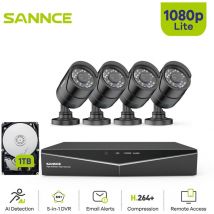 Sannce - Kit di videosorveglianza 8 Canali dvr 4Telecamera 2MP Smart ir Visione Notturna Intemperie 4 in 1Telecamera Sistema di Sicurezza - 1TB hdd