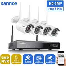 Sannce - 5MP hd Système de caméra de sécurité nvr sans fil avec caméras WiFi 3MP Stream Accès à distance et alertes de mouvement Micro intégré ai