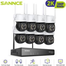 Sannce - Kit Videosorveglianza 10CH Wireless 3MP Telecamere Visione Notturna Avviso E-mail WiFi Telecamere Sicurezza Sistema