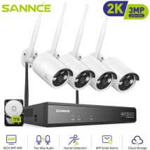 Kit Videosorveglianza WiFi 8CH con 4 Wireless Telecamera ip 3MP Intelligenti Microfono Sistema di Sorveglianza Eseterno,1TB - Sannce